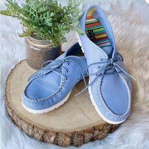 SAS SHOES BREEZY PERIWINKLE BLUE LEATHER LACE-UP MOC MOCCASIN  8.5 WALKING